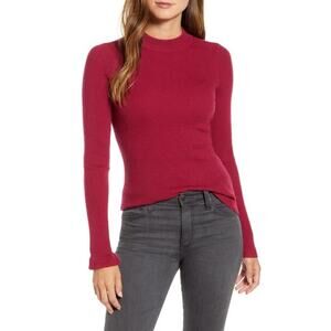 NWT Rachel Parcell Berry Pink Ribbed Mock Neck top Large